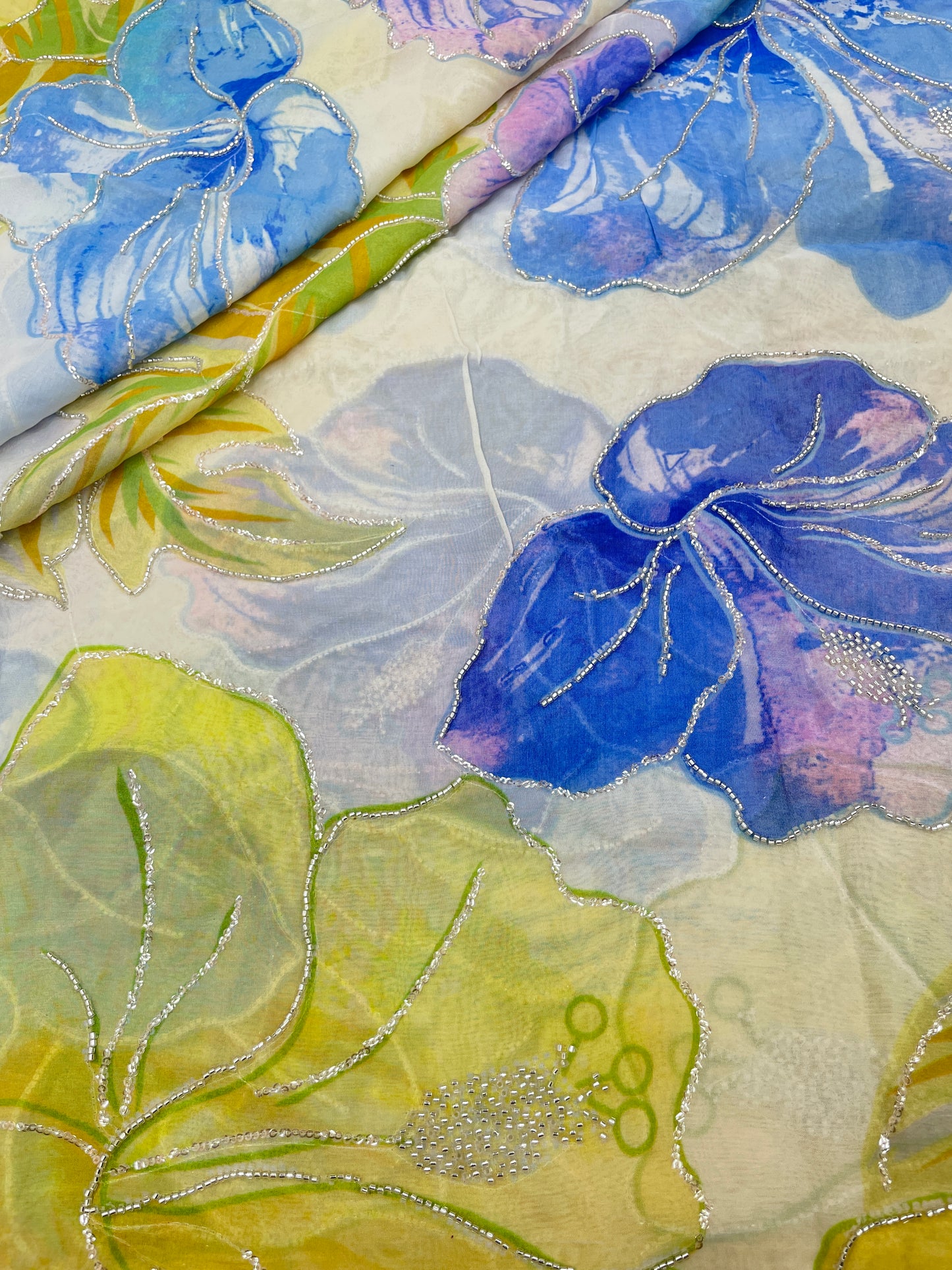 Viscose Organza Print Handwork (Color Available)