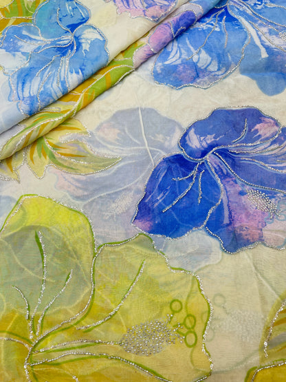 Viscose Organza Print Handwork (Color Available)