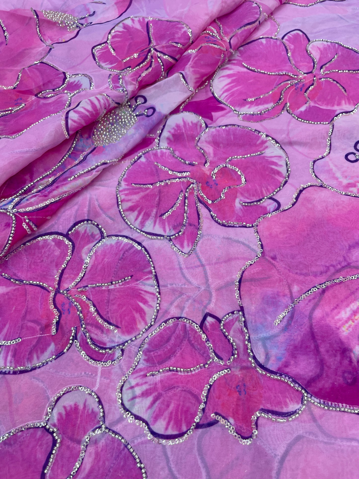 Viscose Organza Print Handwork (Color Available)