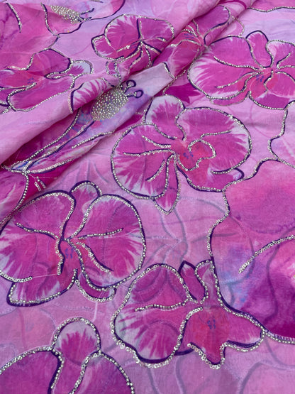 Viscose Organza Print Handwork (Color Available)