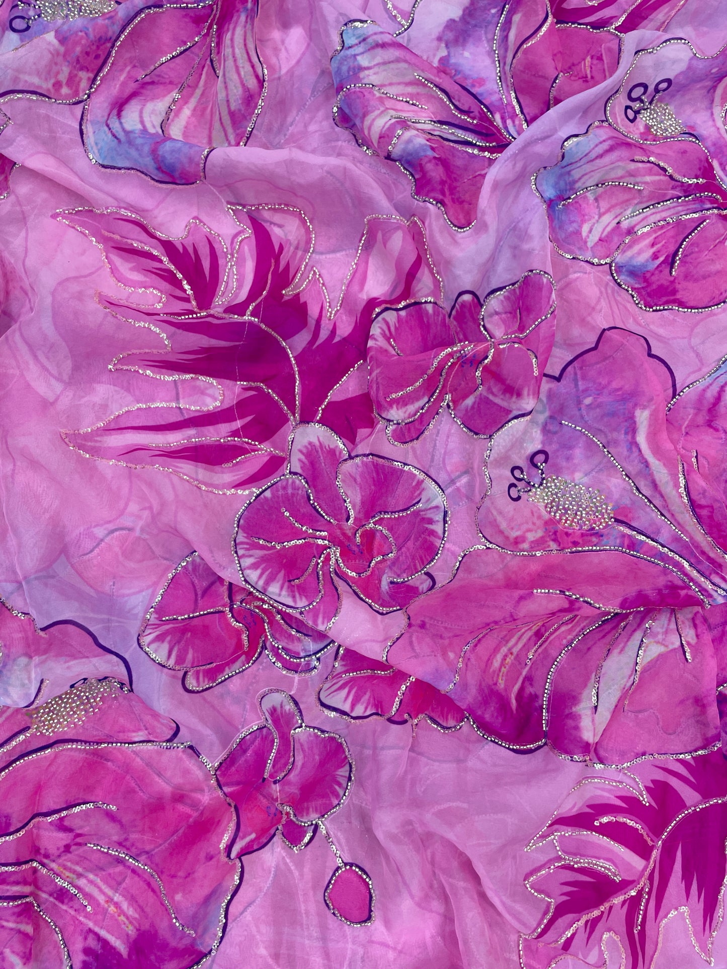 Viscose Organza Print Handwork (Color Available)