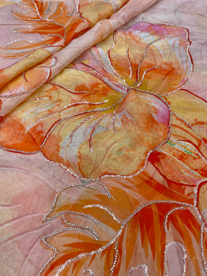 Viscose Organza Print Handwork (Color Available)