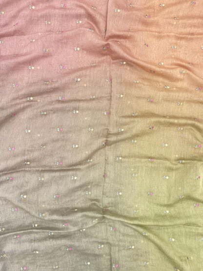 Pure Chanderi 4DColor Thread Embroidery (Color Available) 44"Inch