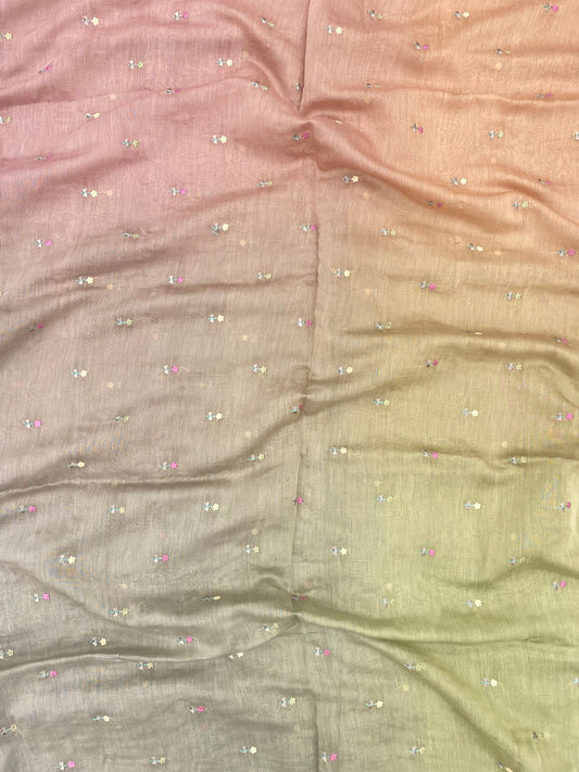 Pure Chanderi 4DColor Thread Embroidery (Color Available) 44"Inch