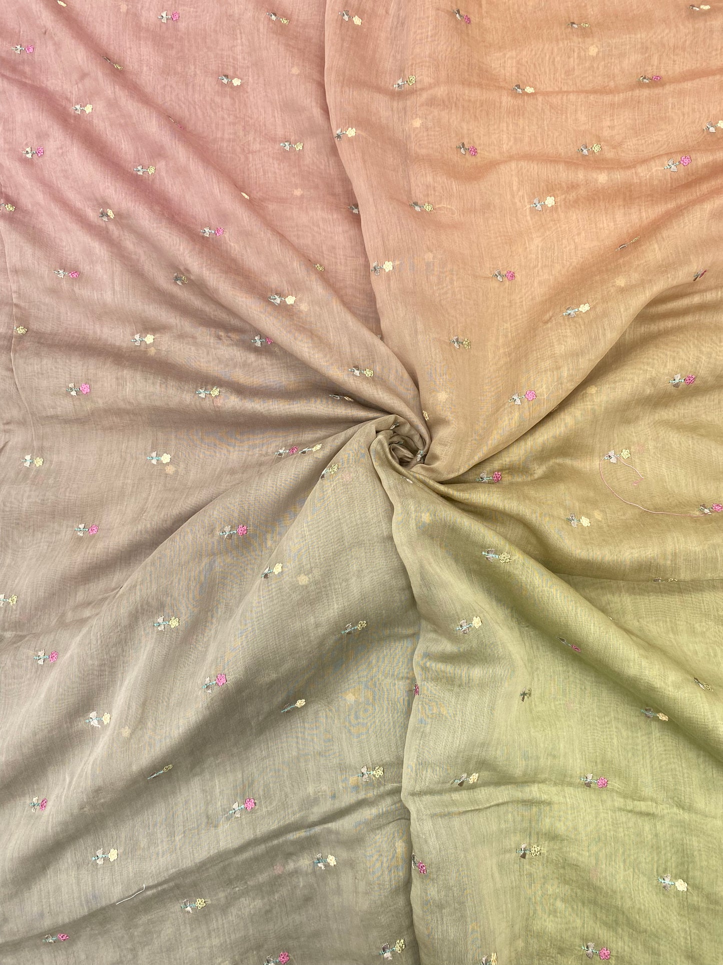 Pure Chanderi 4DColor Thread Embroidery (Color Available) 44"Inch