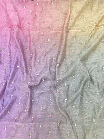 Pure Chanderi 4DColor Thread Embroidery (Color Available) 44"Inch