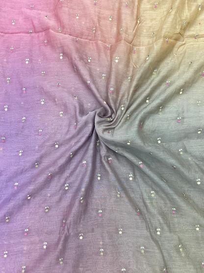 Pure Chanderi 4DColor Thread Embroidery (Color Available) 44"Inch