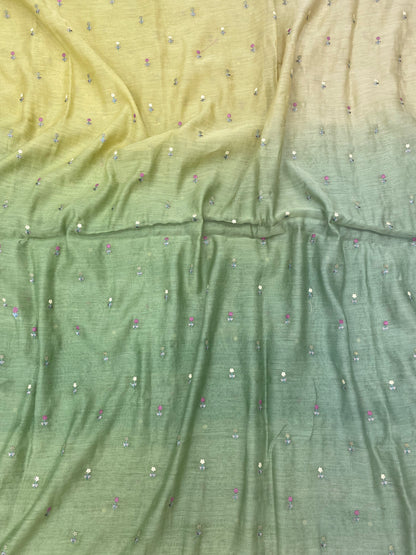 Pure Chanderi 4DColor Thread Embroidery (Color Available) 44"Inch