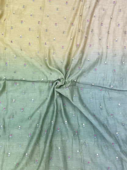 Pure Chanderi 4DColor Thread Embroidery (Color Available) 44"Inch