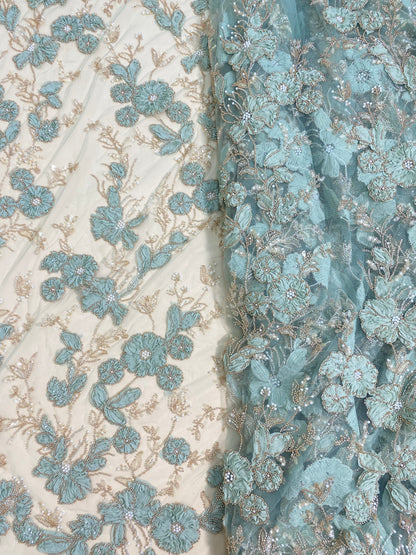 Net Patch Work Beads Embroidery (Color Available) 54"Inch