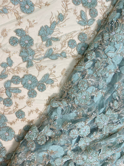 Net Patch Work Beads Embroidery (Color Available) 54"Inch