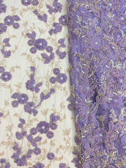 Net Patch Work Beads Embroidery (Color Available) 54"Inch