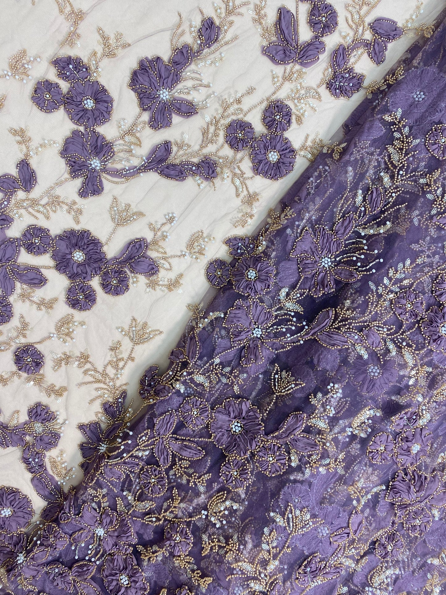 Net Patch Work Beads Embroidery (Color Available) 54"Inch