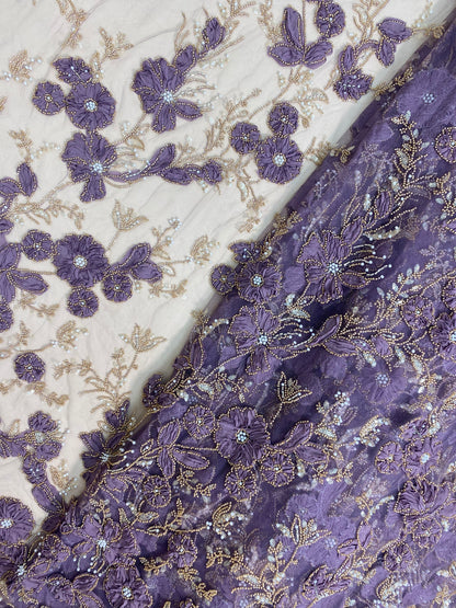 Net Patch Work Beads Embroidery (Color Available) 54"Inch