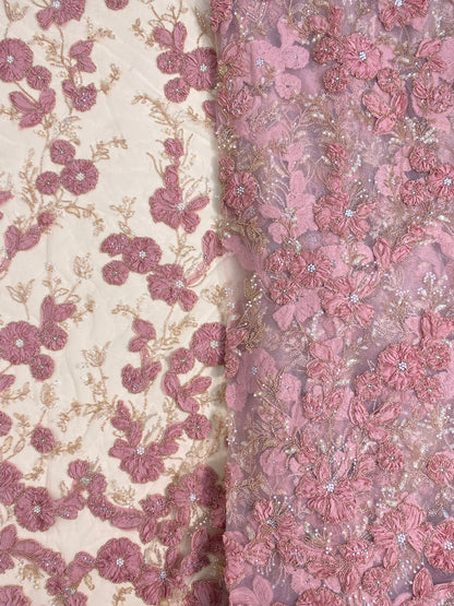 Net Patch Work Beads Embroidery (Color Available) 54"Inch