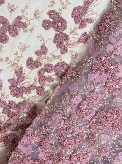 Net Patch Work Beads Embroidery (Color Available) 54"Inch