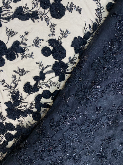 Net Patch Work Beads Embroidery (Color Available) 54"Inch