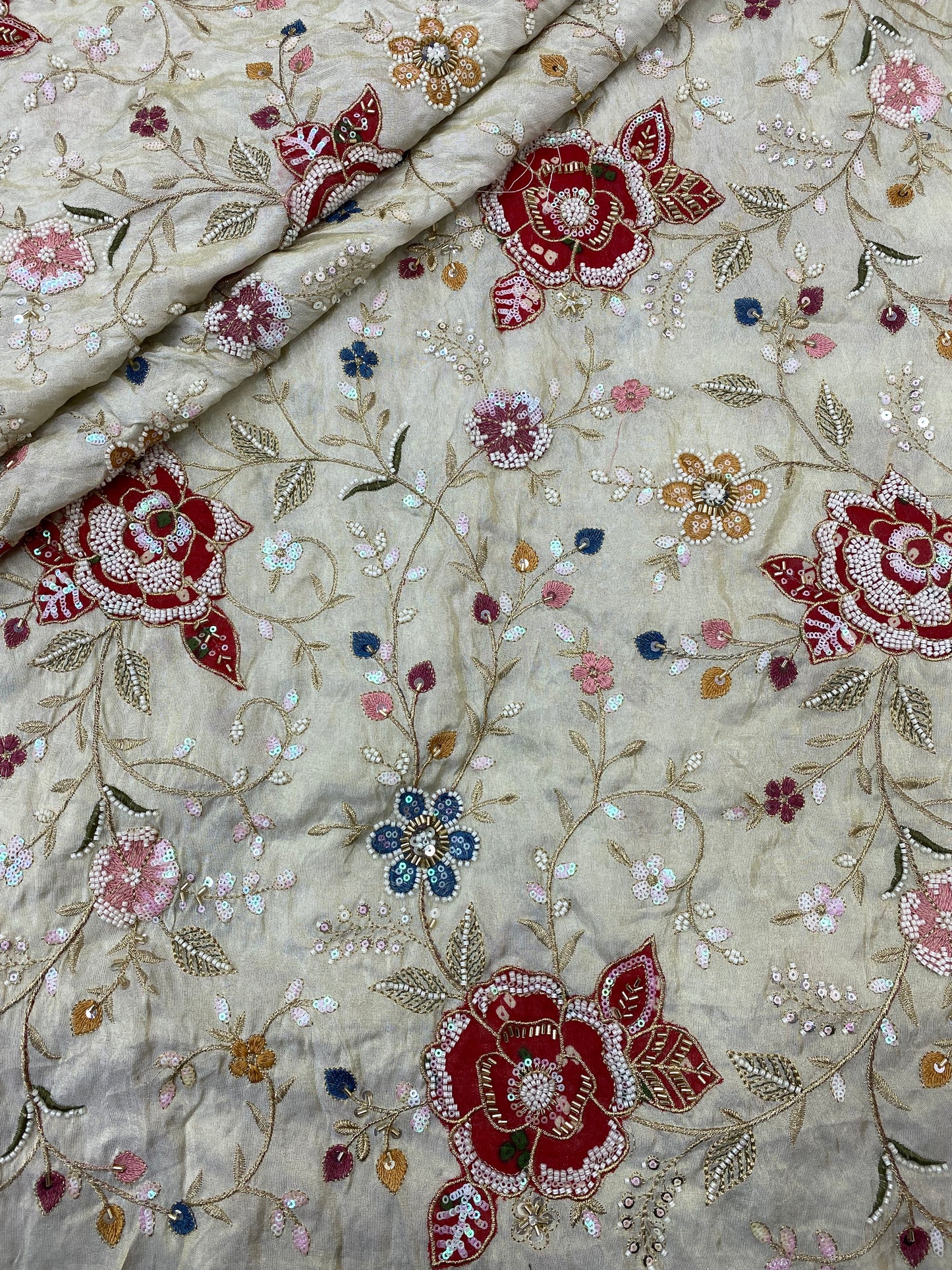 Tissue Bandhni Patchwork With Hand Embroidery (Color Available) 54"Inch