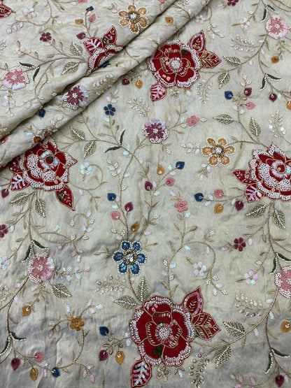 Tissue Bandhni Patchwork With Hand Embroidery (Color Available) 54"Inch