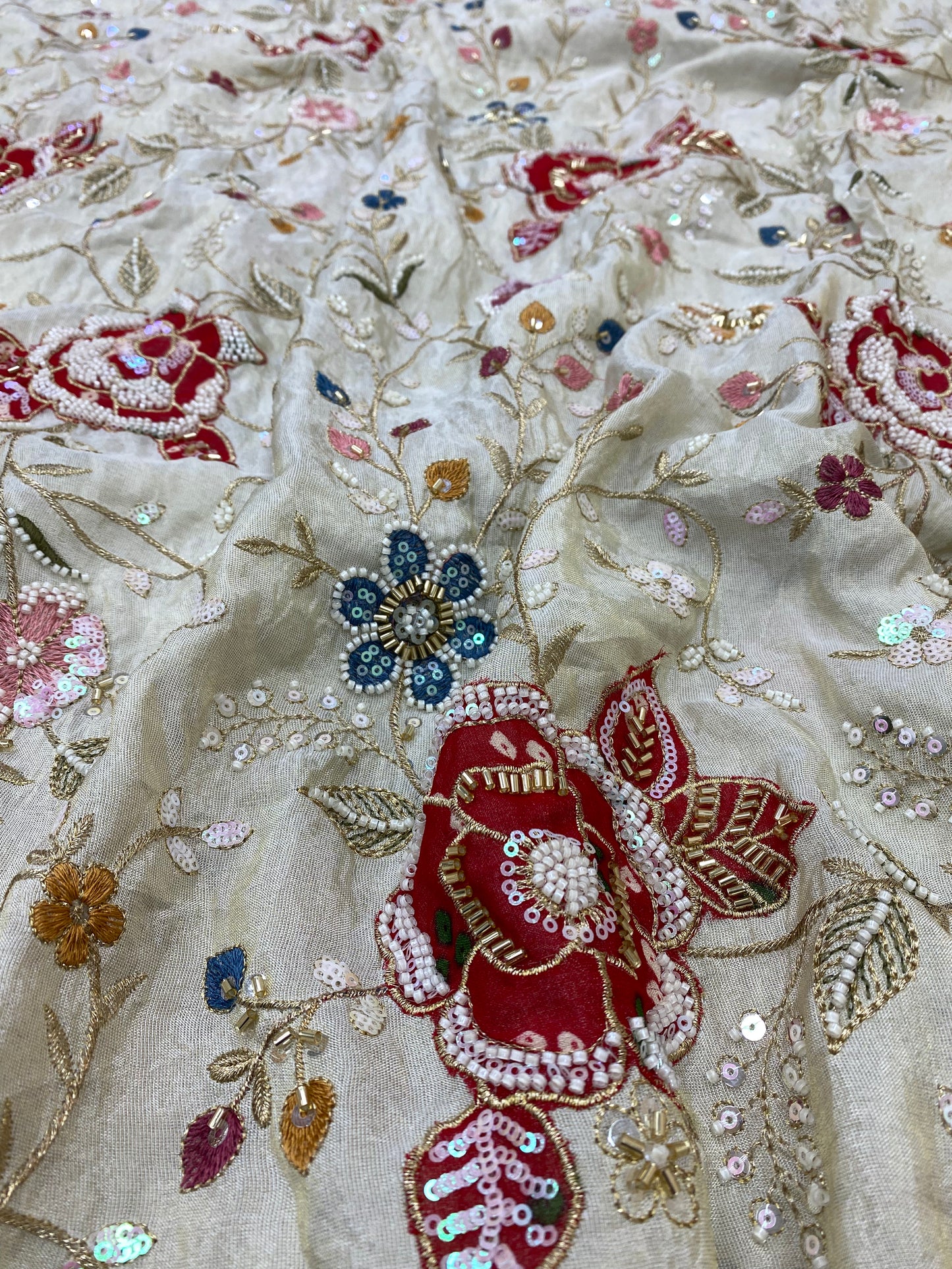 Tissue Bandhni Patchwork With Hand Embroidery (Color Available) 54"Inch