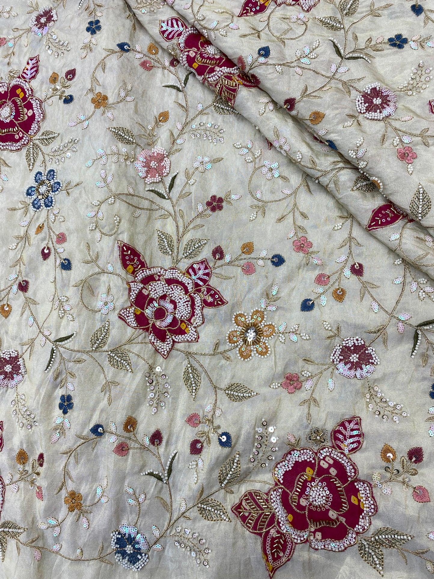 Tissue Bandhni Patchwork With Hand Embroidery (Color Available) 54"Inch