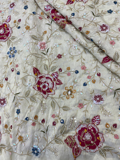 Tissue Bandhni Patchwork With Hand Embroidery (Color Available) 54"Inch