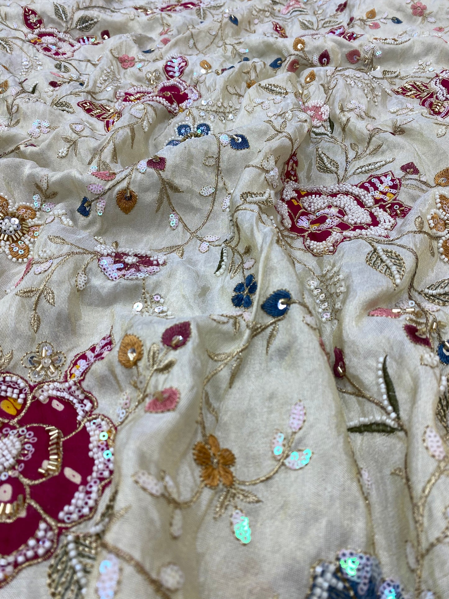 Tissue Bandhni Patchwork With Hand Embroidery (Color Available) 54"Inch