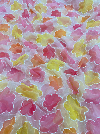 Organza Handbrush Paint With Hand Pearl Work (Color Available)