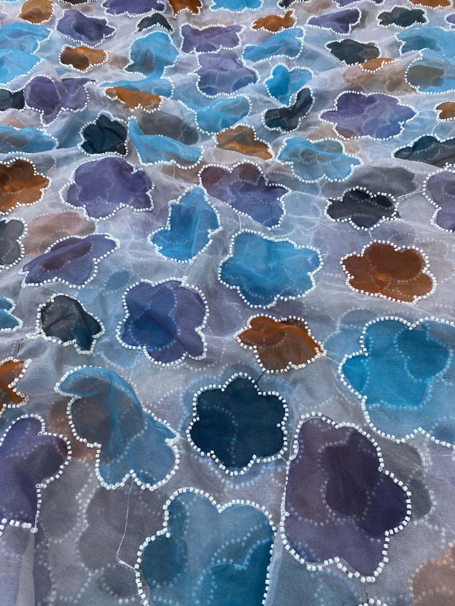 Organza Handbrush Paint With Hand Pearl Work (Color Available)