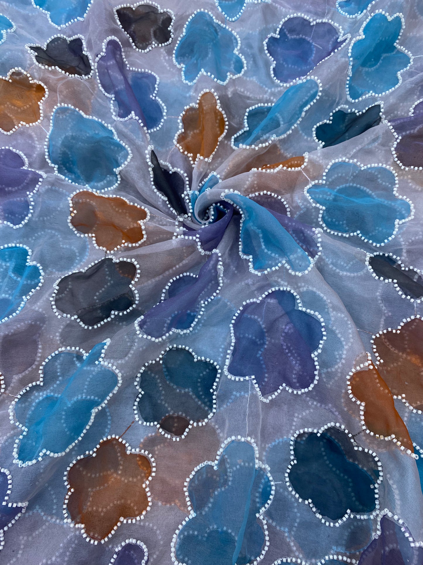 Organza Handbrush Paint With Hand Pearl Work (Color Available)