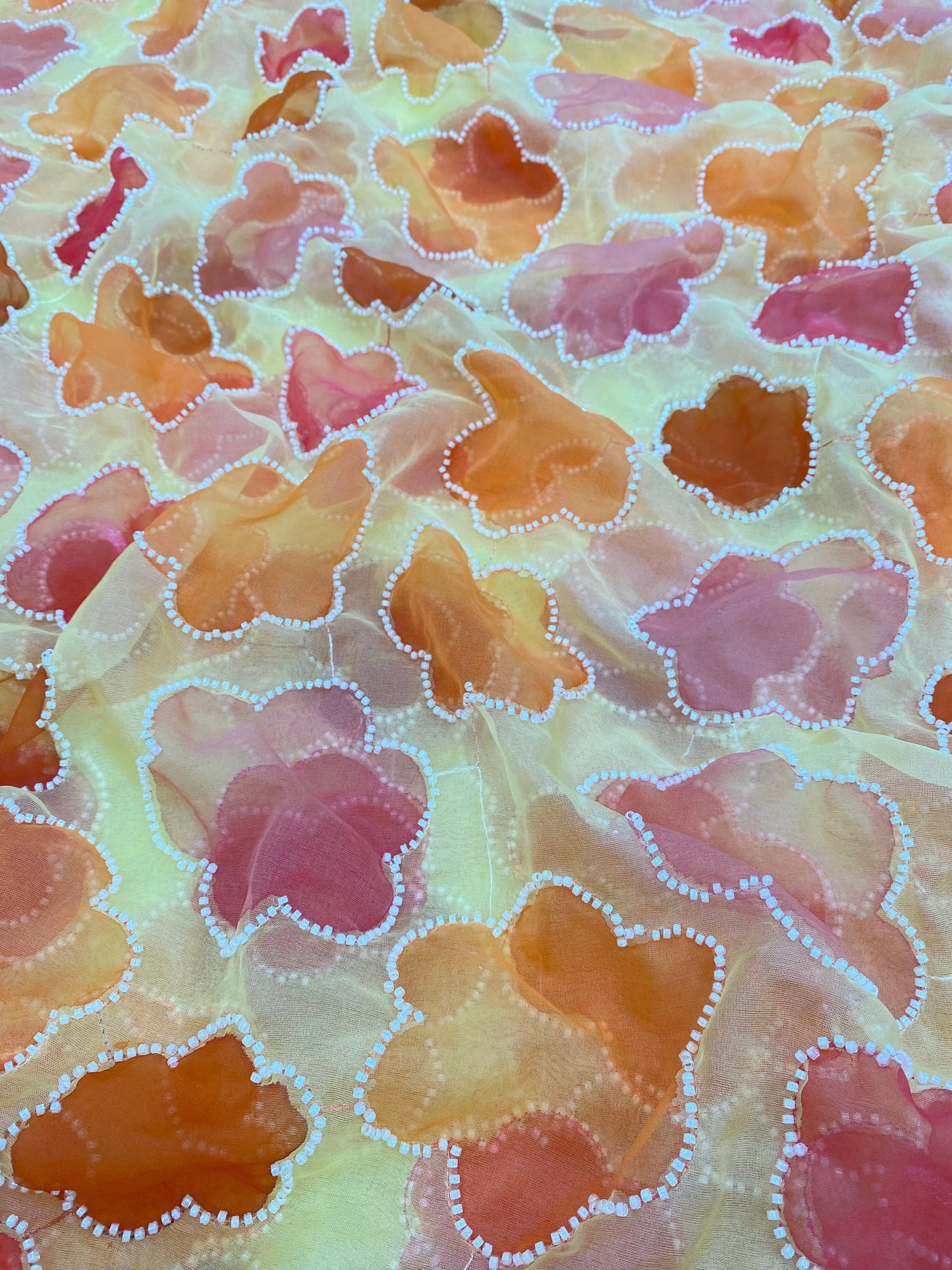 Organza Handbrush Paint With Hand Pearl Work (Color Available)