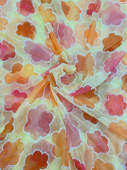 Organza Handbrush Paint With Hand Pearl Work (Color Available)