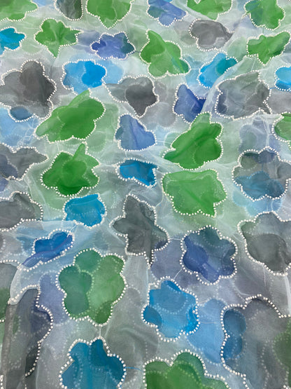 Organza Handbrush Paint With Hand Pearl Work (Color Available)