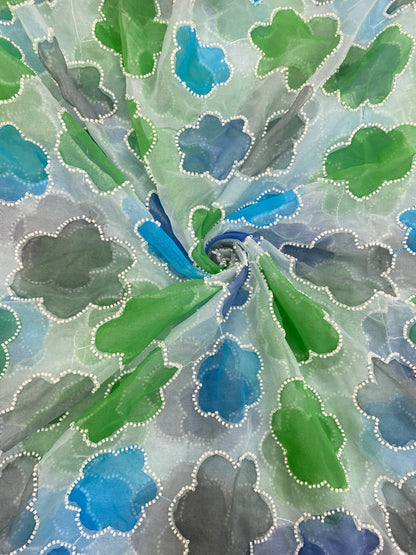 Organza Handbrush Paint With Hand Pearl Work (Color Available)