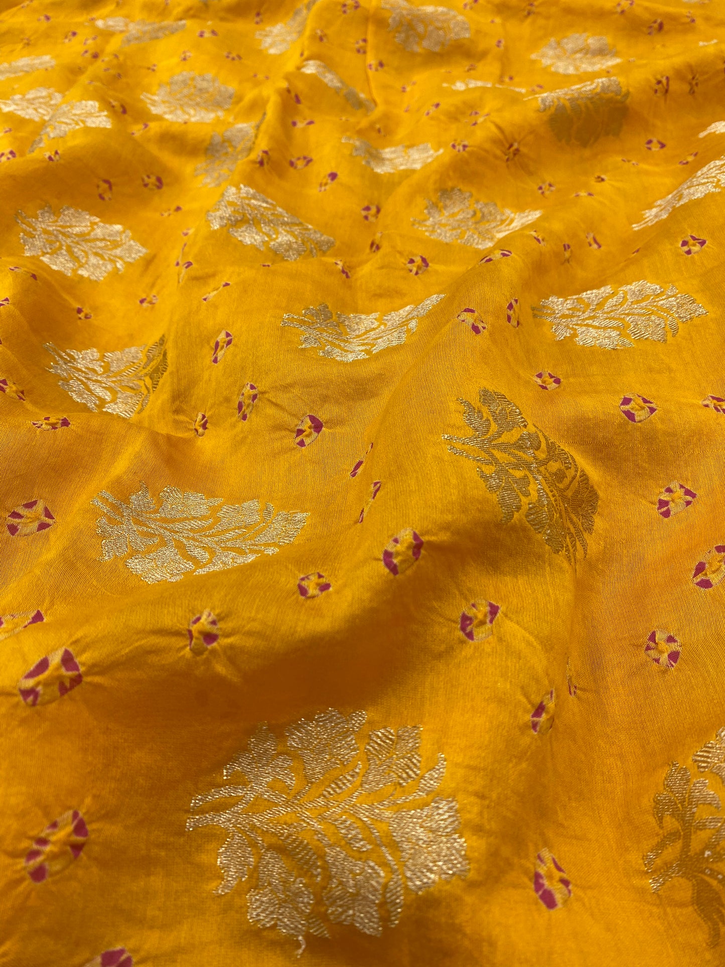 Pure Chanderi Zari Butti With Hand Bandhni (Color Available)