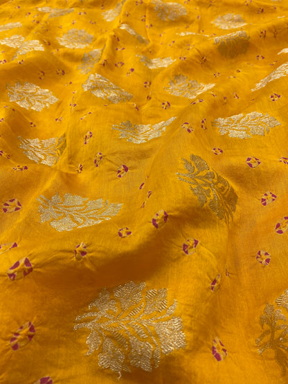 Pure Chanderi Zari Butti With Hand Bandhni (Color Available)