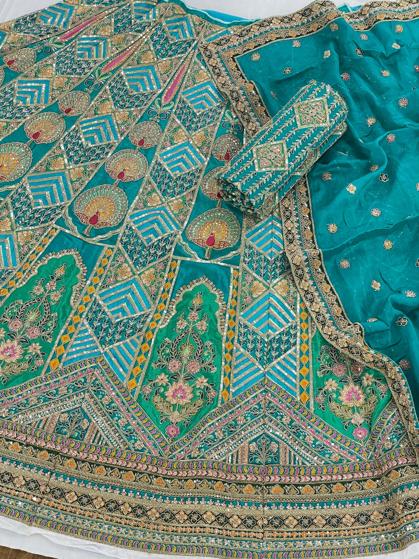 Crepe Position Print Embroidery Lehenga Set