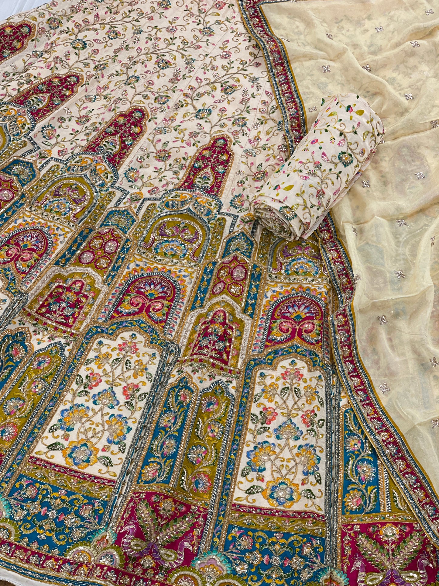 Crepe Position Print Embroidery Lehenga Set