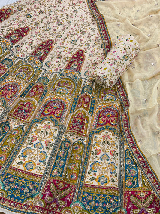 Crepe Position Print Embroidery Lehenga Set