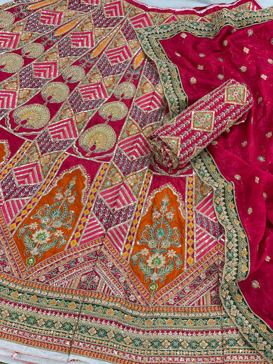 Crepe Position Print Embroidery Lehenga Set