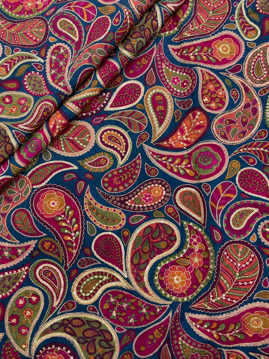 Crepe Position Print Embroidery (Color Available) 44"Inch