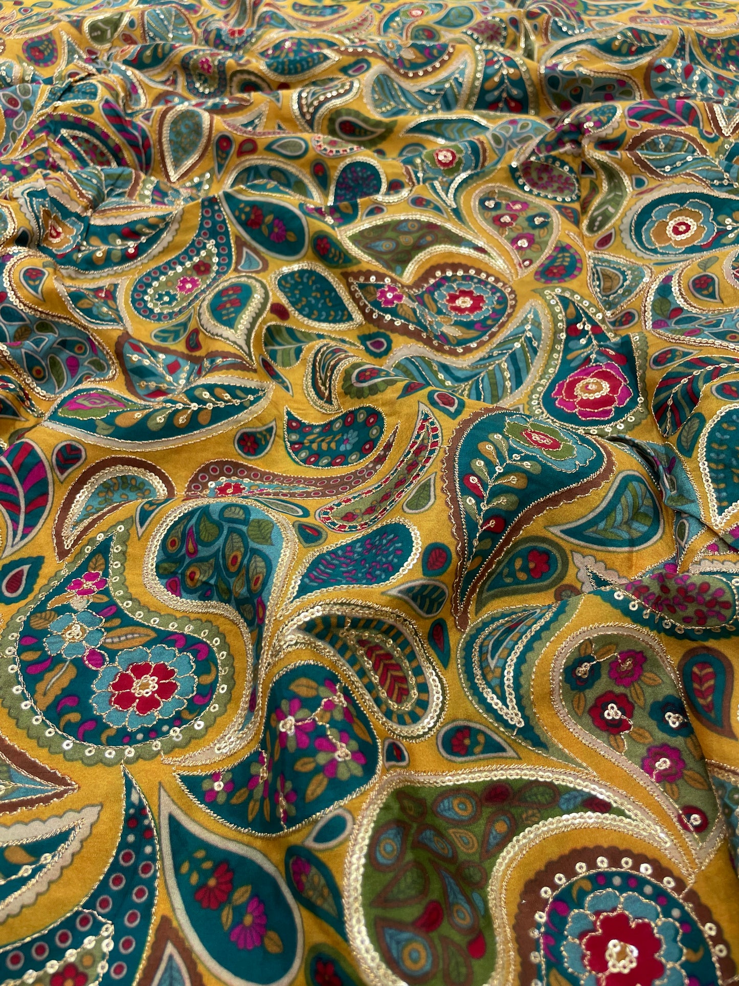 Crepe Position Print Embroidery (Color Available) 44"Inch