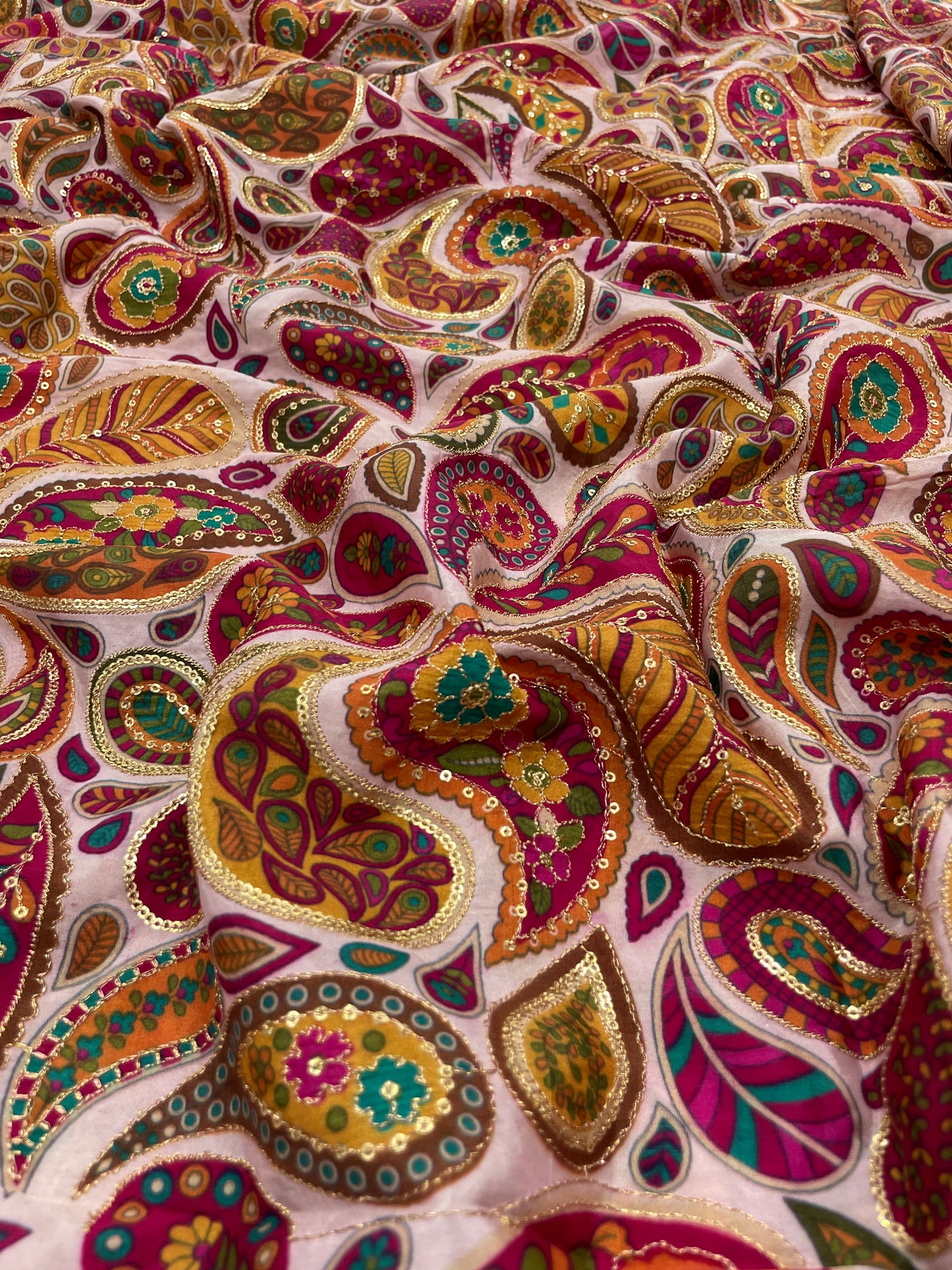 Crepe Position Print Embroidery (Color Available) 44"Inch