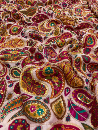 Crepe Position Print Embroidery (Color Available) 44"Inch