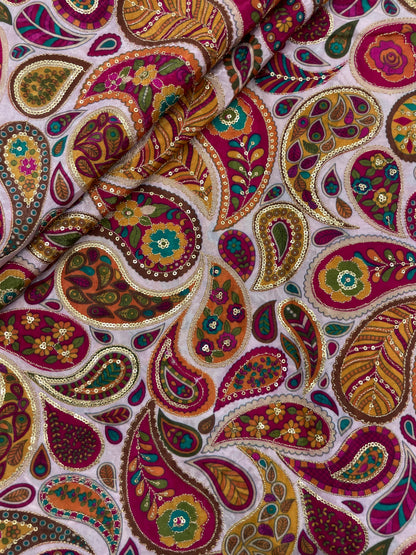 Crepe Position Print Embroidery (Color Available) 44"Inch