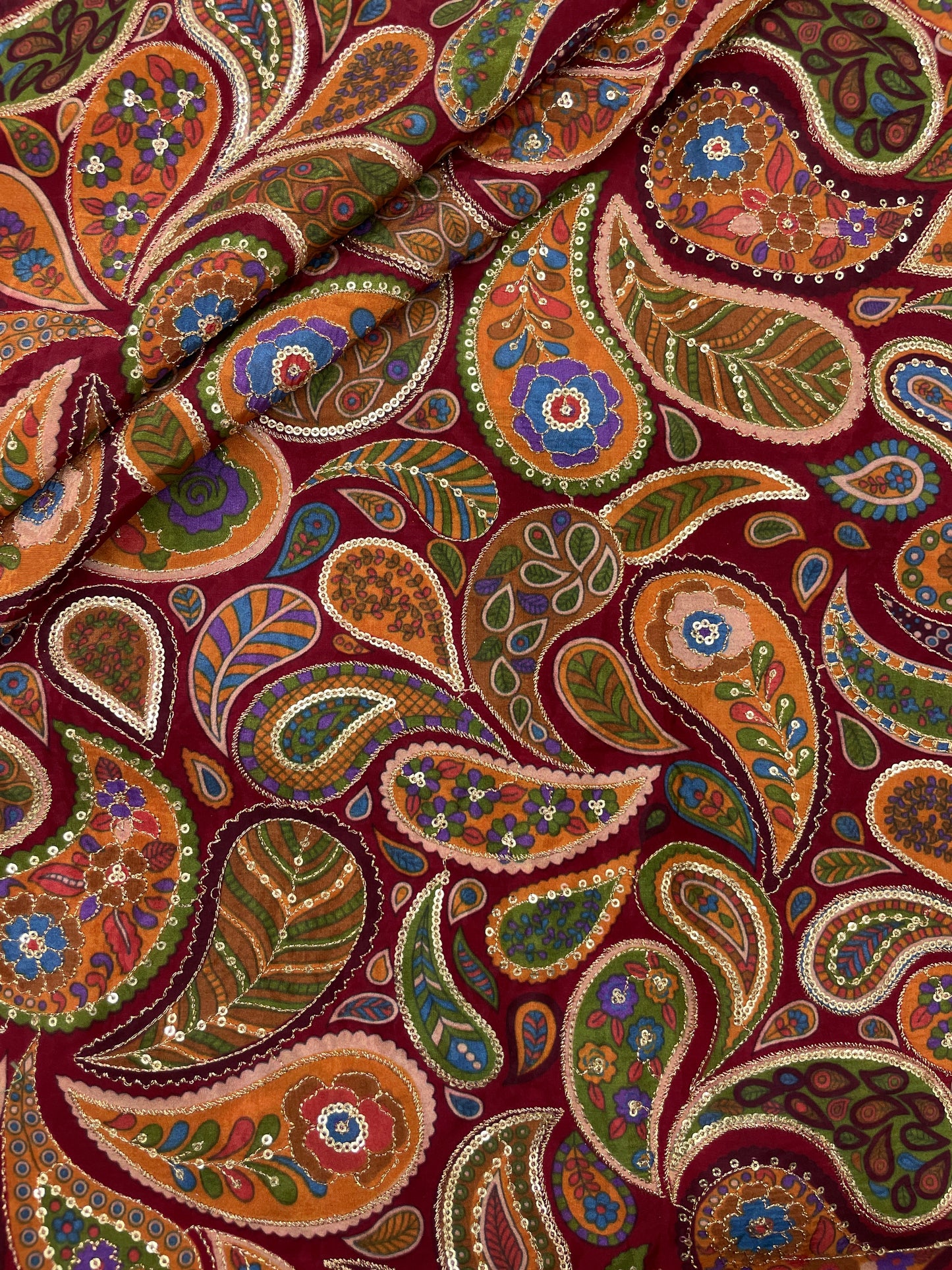 Crepe Position Print Embroidery (Color Available) 44"Inch