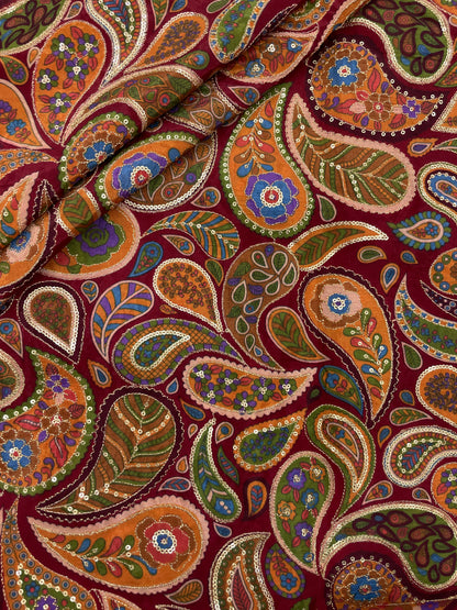 Crepe Position Print Embroidery (Color Available) 44"Inch