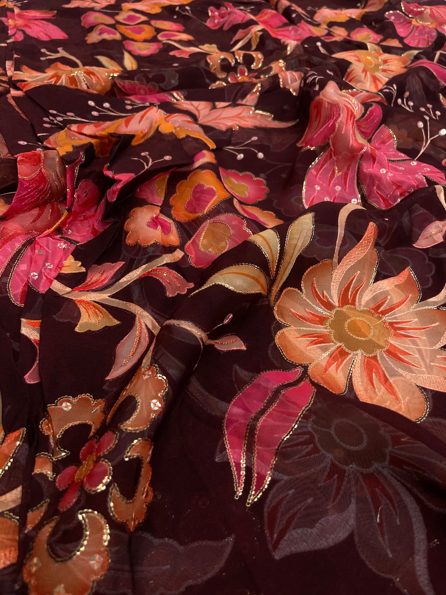 Viscose Organza Position Print With Embroidery (Colours Available) 44"inch