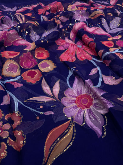 Viscose Organza Position Print With Embroidery (Colours Available) 44"inch