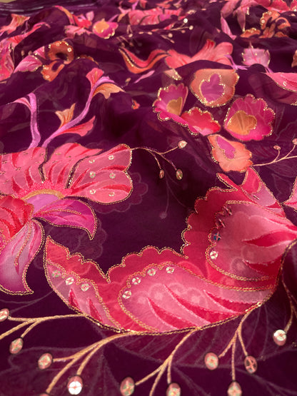 Viscose Organza Position Print With Embroidery (Colours Available) 44"inch